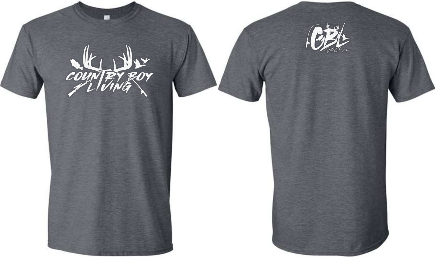 Short Sleeve Country Boy Living T-shirt (Dark Heather Gray)
