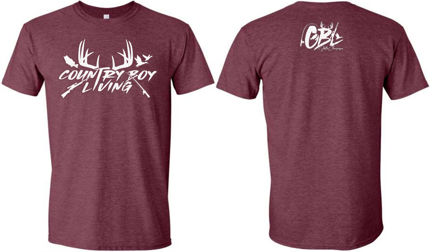 Short Sleeve Country Boy Living T-Shirt (Heather Maroon)