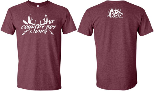 Short Sleeve Country Boy Living T-Shirt (Heather Maroon)